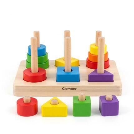 Clenvoro Wooden Shape Sorter & Stacking Toy Educational Montessori for Toddlers